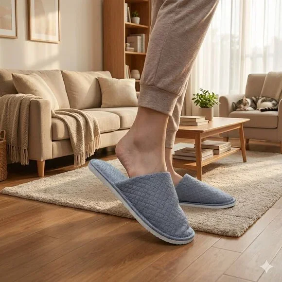 Quilted Closed Toe Slippers with Anti-Slip Sole for Guests,Travel (Unisex) - Picture 7 of 9